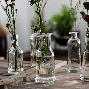 小口玻璃花瓶 小口径圆形创意进口小号细口餐厅水栽植物高长花瓶