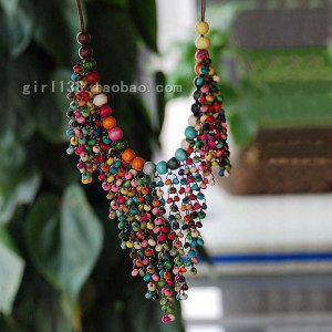 【幽莲魅衣】民族风毛衣链 波西米亚纯手工桃木彩珠七彩项链