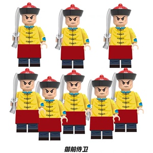 中国古代积木人仔清朝士兵御前带刀侍卫八旗兵文武官男孩拼装玩具