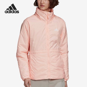 阿迪达斯女外套2022冬季新款保暖防风运动棉衣立领粉色夹克FT2569