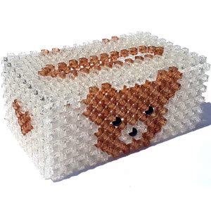 diy手工串珠泰迪熊头纸巾盒材料包成品 亚克力透明方珠时尚抽纸盒