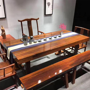 奥坎实木大板茶桌椅组合胡桃木原木独板办公茶台茶板南美花梨餐桌