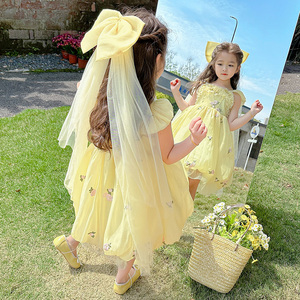 女童连衣裙儿童夏季宝宝时髦小女孩洋气夏天公主裙黄色花仙子礼服
