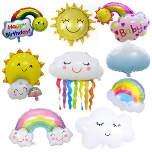 云朵彩虹流星笑脸太阳铝膜气球宝宝生日派对幼儿园背景布置装饰品