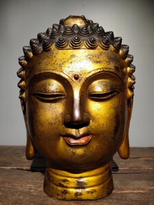藏传老铜佛头密宗铜鎏金释迦牟尼佛首居家佛堂用品摆件杂项收藏