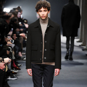 男士秋冬修身毛呢外套冬季新款秀场方领时尚短款青年羊毛呢子夹克