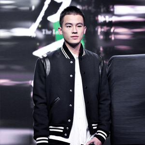 欧豪明星同款时髦飞行羊毛呢夹克潮男重磅羊皮机车秋季外套