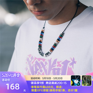 xpx 周柏豪metal & glass multi beads necklace金属徽章串珠项链