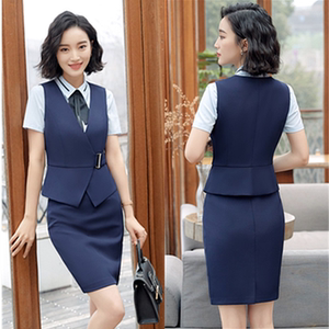 韩版新款礼仪服装主持女夏装短袖讲解员马甲套裙职业套装工作服ol