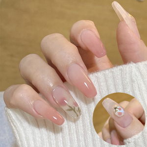长款穿戴甲淡粉郁金香可拆卸美甲贴片学生假指甲半透明甲片成品24
