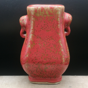 清康熙窑变鸡血红釉方尊瓶古玩古董收藏真品老旧货老物件古风摆件