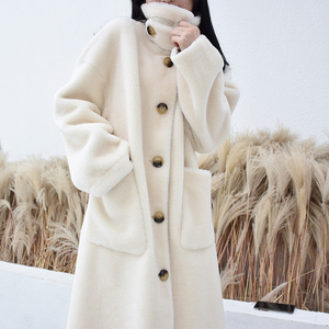 反季安娜同款羊剪绒大衣女士颗粒绒皮草外套中长款羊