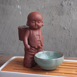 喷水尿童小和尚紫砂小孩童子撒尿娃娃茶宠摆件 茶玩茶具配件0人付款