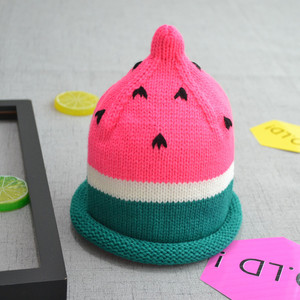 宝宝手工编织针织帽水果帽儿童西瓜帽子秋冬可爱毛线帽保暖套头帽