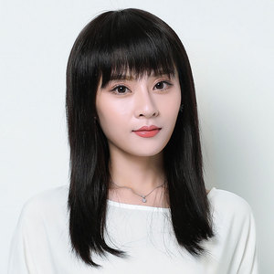假发女长直发时尚中长发斜刘海锁骨发蓬松自然圆脸网红气质修脸长