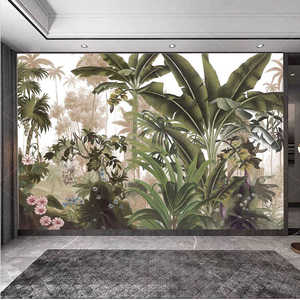 复古东南亚热带雨林植物芭蕉树酒店民宿餐厅咖啡厅背景墙壁纸墙布