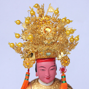 道教中古绣品柳丝国公帽鎏金保生大帝三官大帝帽文冠金珠金钻帝帽