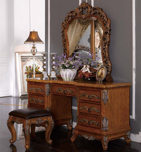 美式实木梳妆台雕花欧式梳妆桌别墅卧室化妆柜女大容量复古奢华