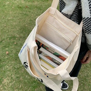 马蒂斯文艺帆布包大容量装书学生帆布袋有拉链单肩包女学生学院风