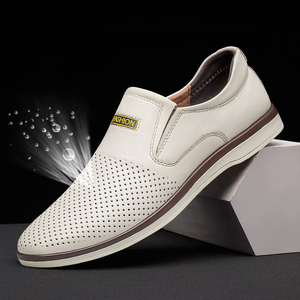 夏季透气防臭镂空凉皮鞋一脚蹬商务休闲男鞋中年爸爸真皮卡斯诺丁