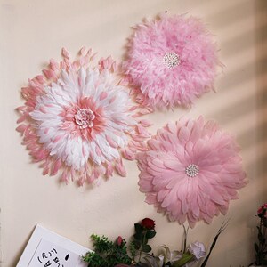 ins风羽毛墙面装饰挂件 粉色花服装店北欧创意客厅床头轻奢壁饰