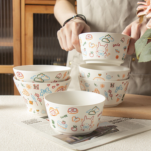 汉堡兔子可爱儿童卡通陶瓷米饭碗家用餐具套装小碗2024新款吃饭碗
