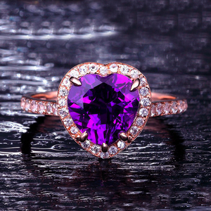 儿童紫色钻石水晶宝石戒指女孩小孩高档女童合金戒子心形爱心指环