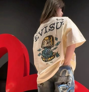 日本代购evisu福神春夏款达摩字母印花圆领t恤男女休闲宽松短袖潮