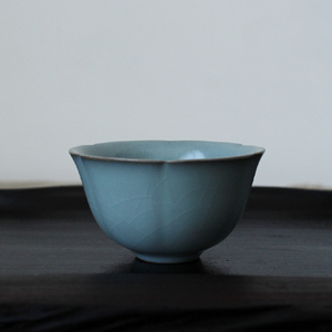 三陶轩汝窑青瓷 粉青大花瓣杯 汝官窑茶具汝瓷茶杯【无货展示】