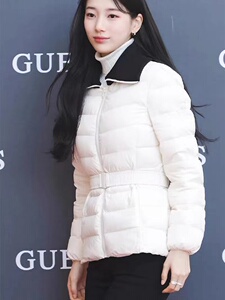 裴秀智明星同款收腰白色修身显瘦短款羽绒服外套2023年韩版时尚女