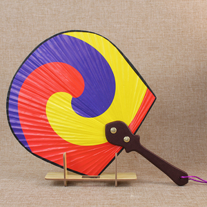 韩版装饰团扇 韩国料理摆件 朝鲜族太极图纸扇 双面图案 配套扇架
