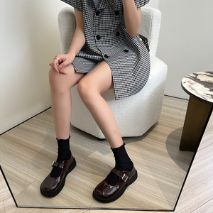 黑色英伦小皮鞋女厚底jk日系2022夏新款乐福鞋袜子搭配玛丽珍单鞋
