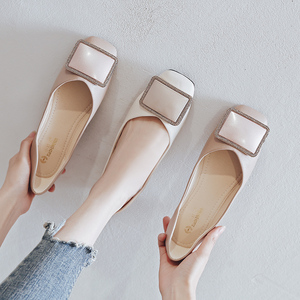 小红人仙女鞋温柔平底单鞋女2019夏款百搭方头浅口豆豆鞋女一