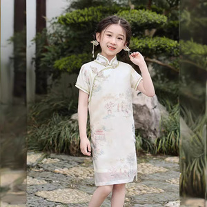 新中式唐装女童改良气质甜美儿童旗袍连衣裙古风欧根纱绣花小洋装