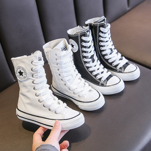 蜡笔小星儿童潮款韩版布面短靴子女童洋气高帮休闲春秋个性帆布鞋