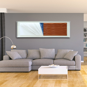 现代简约长方形床头挂画沙发背景墙皮革工艺装饰画样板间轻奢壁饰