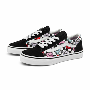 vans范斯童鞋官方 中大童黑色棋盘格小爱心old skoo