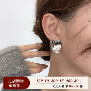 新品方形欧美金属风小众耳钉个性耳夹设计款耳环几何耳饰无耳洞女