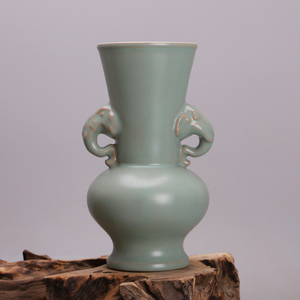 宋 汝窑铁胎支钉象鼻双耳瓶 仿宋代出土·清凉寺佳作古玩古董收藏