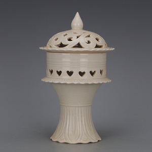 宋 定窑白釉暗刻镂空花边熏炉 香炉 仿古出土老货五大名窑瓷器