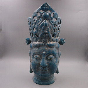 后周柴窑青釉加彩菩萨佛头像仿宋代出土古瓷器雕刻瓷古玩古董收藏