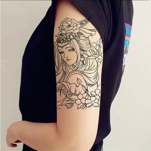 买二送一割线 线条 刺青色艺妓花臂纹身贴滴泪艺伎纹身贴纸防水