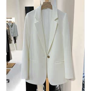 2022秋季新款高级感白色西装外套女韩版一粒扣时尚百搭气质小西服