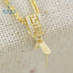 18k白金翡翠扣头 吊坠扣热卖回纹镶嵌钻石玫瑰金扣玉佛观音瓜子扣