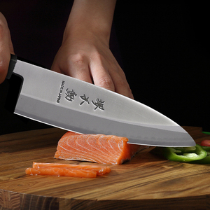 日式堺不动加厚鱼头刀日本出刃杀鱼刀料理刀木柄剖鱼刀杀三文鱼刀