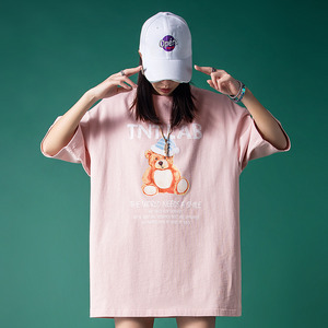 清仓特价 小熊印花圆领短袖t恤女bf夏季嘻哈情侣宽松半袖上衣