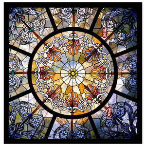 精彩定制彩色艺术教堂玻璃彩绘琉璃隔断屏风酒店别墅透光穹顶复古