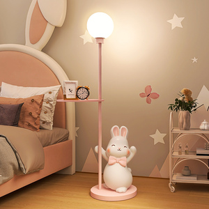 儿童落地灯床头柜一体女孩卧室床头灯卡通置物架客厅创意装饰台灯