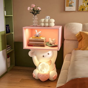 创意儿童床头柜边几女孩卧室床头置物架粉色卡通柜子可爱奶油边柜