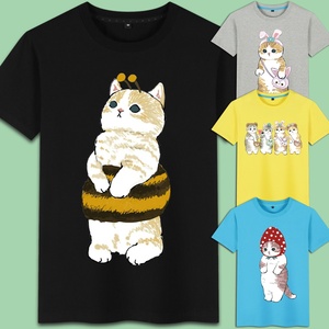 百搭ins港风潮牌猫咪白色猫猫图案男女t恤短袖衣服夏季情侣青年装